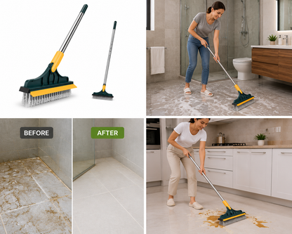 CleanGlide™ 2-in-1 Floor Scrub Pro | Adjustable Long Handle Floor Brush & Water Squeegee